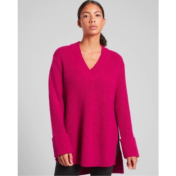 Athleta Shasta Oversized Wool Knit Tunic Sweater in Magenta Pink XS - Picture 1 of 7